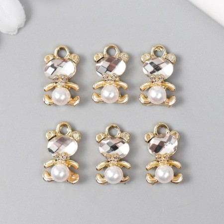 Decor for creativity metal, rhinestones, pearl "Teddy bear" gold 1x1.6 cm-2