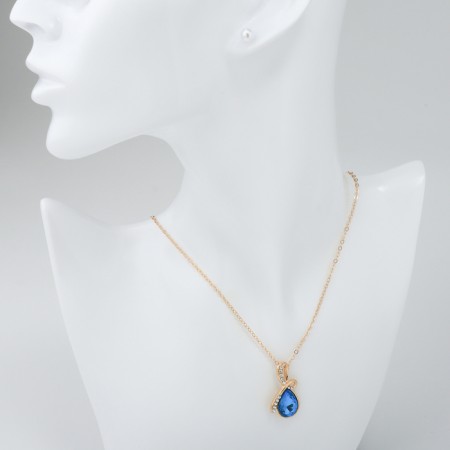 Set of 5 objects: 4 pairs fluffs, pendant “droplet”, white-blue color in gold, 40 cm-6