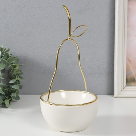 Souvenir ceramics, metal stand "pear" white with gold 13x13x25.5 cm-2
