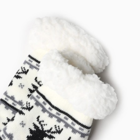 Women's socks with fur inside "Snowflakes with a deer", white color, size 36-40-1