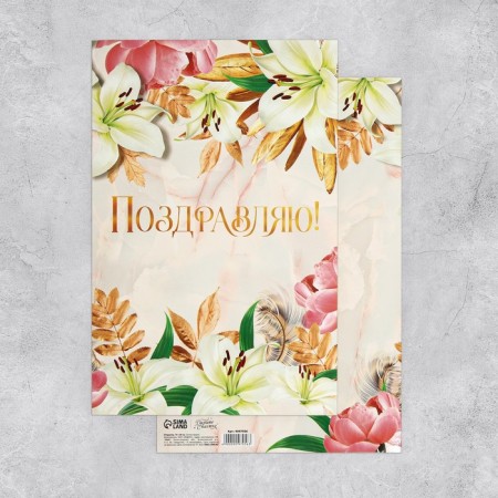 Congratulatory card with an envelope for money "Congratulations" flowers, 19x29cm-1
