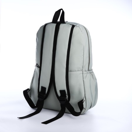 School backpack from textiles on a zipper, 3 pockets, green color-3