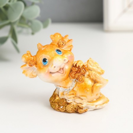 Souvenir Polystone "Golden Dragon with Coins" MIX 5x4x6 cm-2