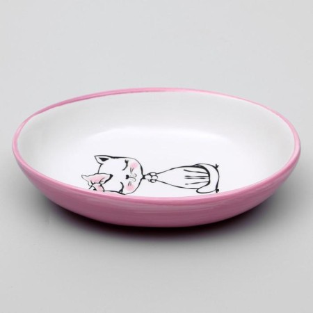 Keramic "cute kisa" saucer 200 ml 15.7 x 11.3 x 3.8 cm, pink-7