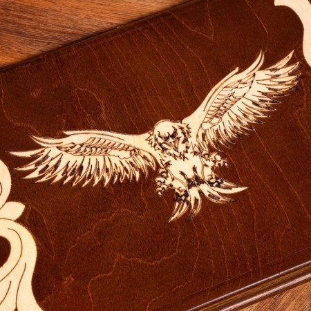 Handmade backgammon "Flying Eagle", 60x30 cm, with a chess field, a walnut array, Armenia-5