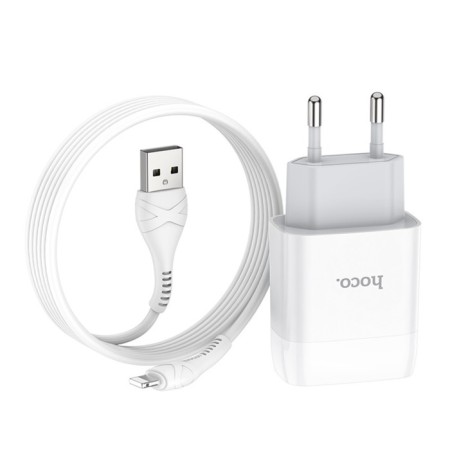 Network charger Hoco C72A, 1 USB, 2.1 A, Lightning cable - USB, 1 m, white-3