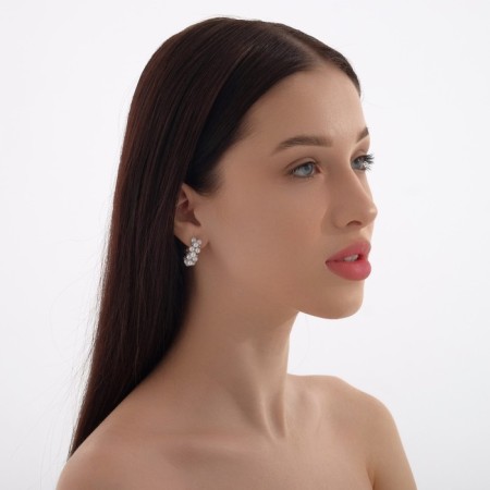 Earrings with pearls "Moon path", white color in silver-1