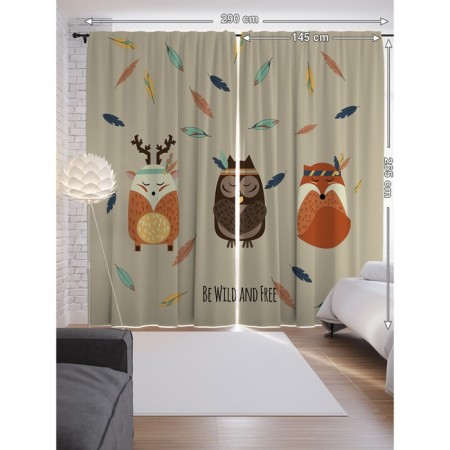 Photostes "Owl, Deer and Fox", Saten, size 145x265 cm, 2 pcs-1