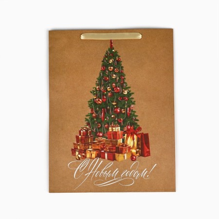 Package Gift New Year's craft vertical “Happy New Year”, Christmas tree, l 31 x 40 x 11.5 cm, new year-3
