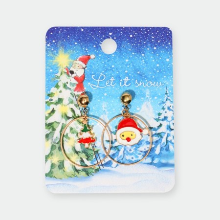 Earrings "Santa Claus" and Christmas tree, colored in gold-1