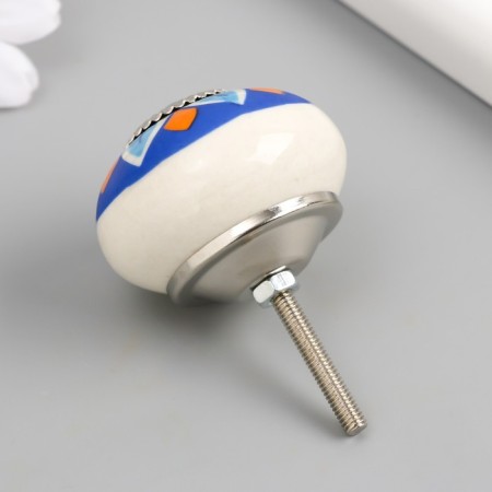 Handle for the casket ceramics, metal "blue-orange flower" 4.1x4.1x6 cm-1