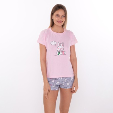 Home female "Bunny" set (T -shirt/shorts), pink/gray color, size 46