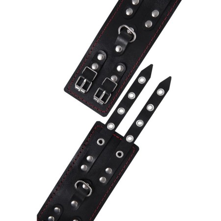 Handcuffs with two belts and black Pecado BDSM lining, genuine leather, black-6