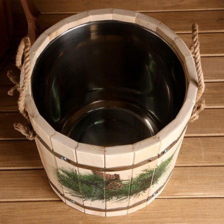 Lipes, 12 liters, stainless insert, stainless rim, ropes, "spruce branch"-1