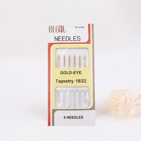 Sewing needles for tapestry No. 18/22, d = 1.15 mm, 4.2 - 4.6 cm, with a golden ear, 6 pcs