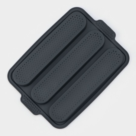 Silicone form for baking with perforation "Baget", 34.5 × 24 × 2.2 cm, 3 cells (28 × 6 × 2 cm), the color is gray.-4