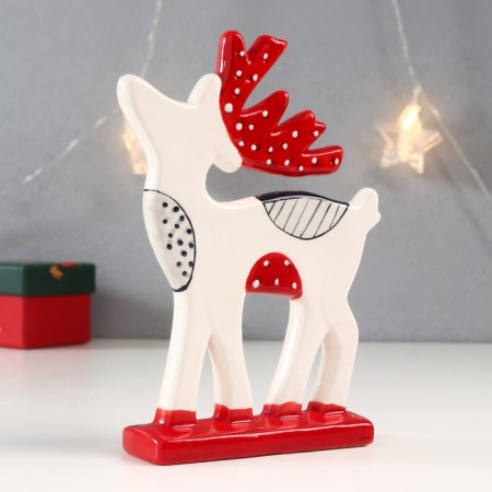 Souvenir Ceramics "White Deer with red horns in white peas" 17.7x12.2x3.7 cm-1