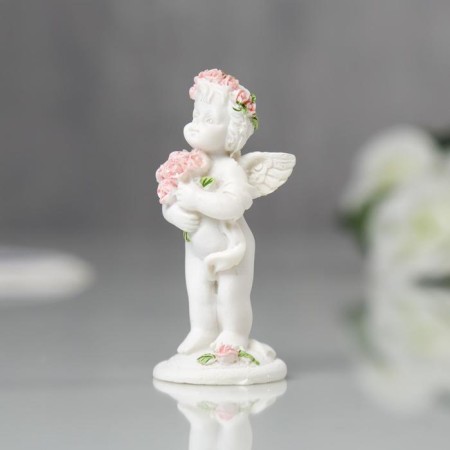 Souvenir Polystone "Angel in a pink wreath with a bouquet" MIX 6.8x2.8x3 cm-3
