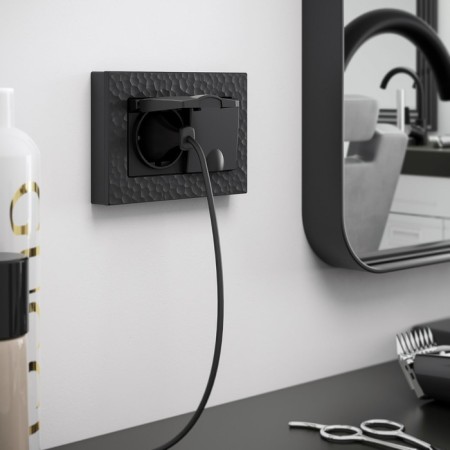 The W1172208 Double moisture protection socket, with grounding, with protective lids and curtains, black matte-2