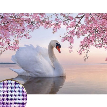 Diamond mosaic with a partial filling on the canvas "White Swan", 30 x 40 cm-1
