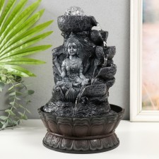 The desktop fountain from the network, Lakshmi backlighting in gray under the waterfall 20x20x30 cm