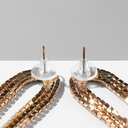 Hanging earrings with Hollywood rhinestones, 6 rows, white color in gold, 19.5 cm-2