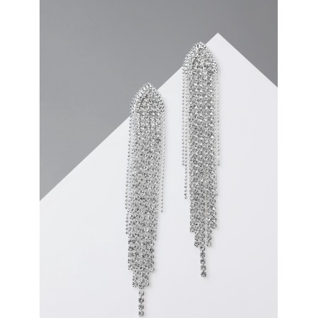 Hanging earrings with rhinestones "Eternal radiance" Medusa, white color in silver