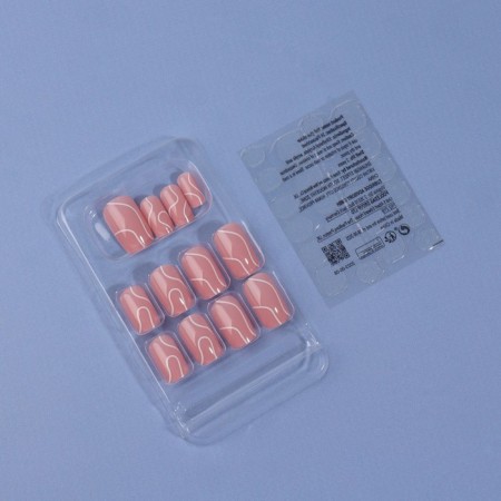Lines patch nails, 24 pcs, with adhesive plates, soft square shape, pale pink color-1