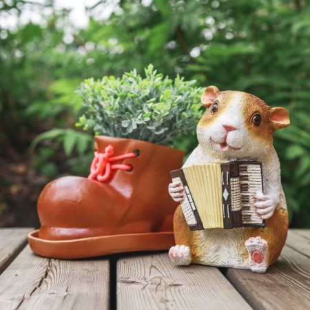 Garden figure "Guinea pig with accordion" 10x13.5x17cm-1