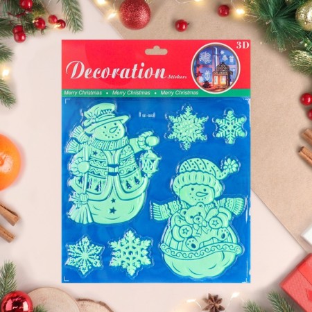 Stickers on windows, luminous "New Year" snowmen, 27 x 21 cm-1