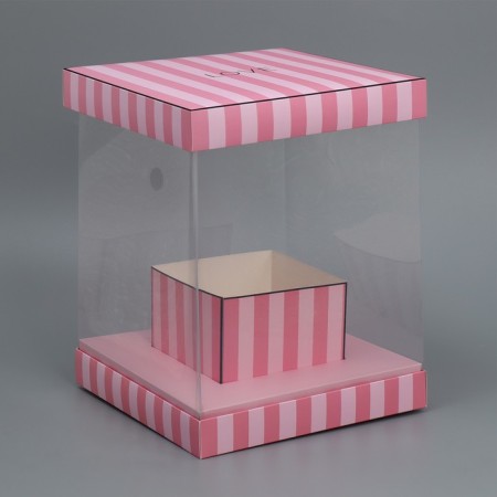 Gift box for flowers with a vase and PVC windows folding, packaging, "love", 23 x 30 x 23 cm-2