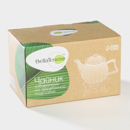 A porcelain teapot on a stand from Bellatenero bamboo "Tulip", 700 ml, white color-11