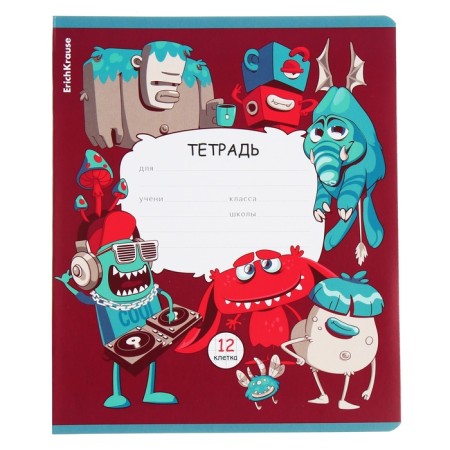 Notebook of 12 sheets in the Erichkrause "Monsters" cage, covered cardboard, OFSET block, mix-2