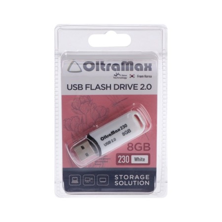 OLTRAMAX 230, 8 GB, USB2.0 flash drive, th he is up to 15 Mb/s, PBU up to 8 Mb/s, white