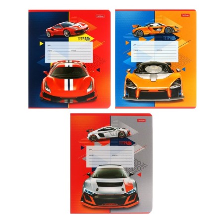 Notebook 12 sheets, in a large cage "Powerful and Fast", cover coated cardboard, rounded corners, OFSET block 65g/m2, 5 types, 5V, mix-4
