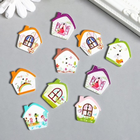 Buttons wood for creativity 2 punctures "House - Spring" Set 10 pcs 2.5x2.5 cm