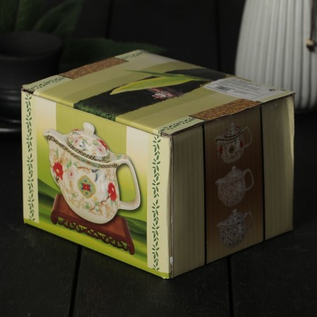 Keramic teapot “Vignettes”, 350 ml, metal sieve, green color-5