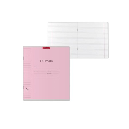 Notebook 24 sheets in the classic line, cover of shallow cardboard, offset unit, whiteness 100%, pink