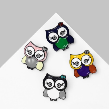 Brooch "Bird" owl, color mix in ferrous metal (indivisible packing 12 pcs., Price per pcs.)-1