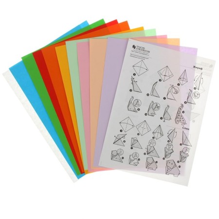 Colored paper for origami and A4 application, 10 sheets, 10 colors "Fun Panda", with schemes, 80 g/m²-1