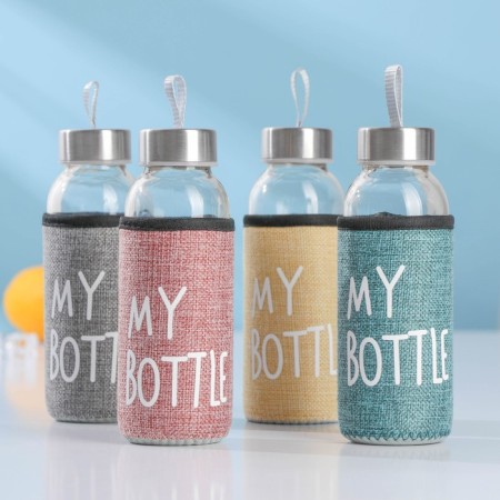 A glass bottle in a rattan case, 300 ml, h = 17 cm, mix color-5