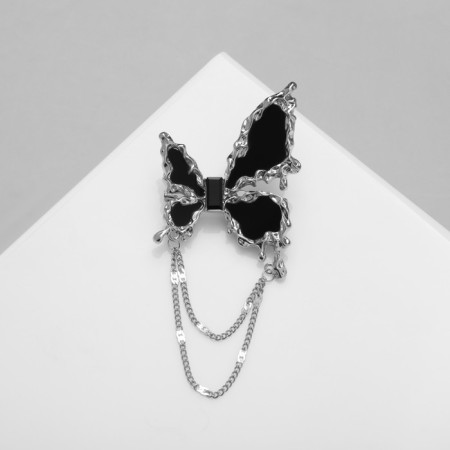Brooch "Butterfly" trend, black color in silver