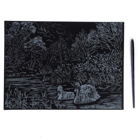 The engraving is large with the effect of silver "Swans in the pond"-2