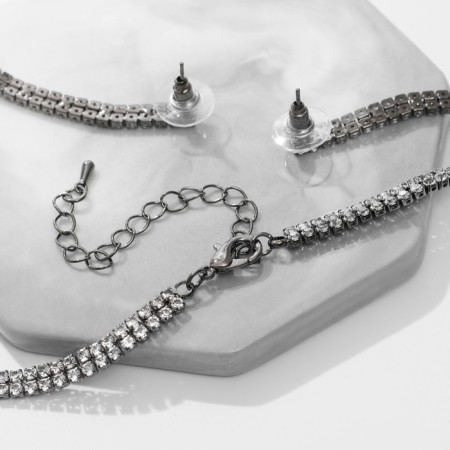Set 2 objects: earrings, pendant "Elegance" burn, white color in gray metal, 42 cm-3