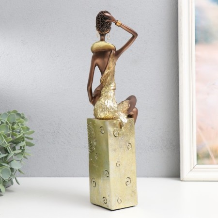 Souvenir Polystone "African with a jug, on the stand" Gold Pattern - circles 10.5x8x33.5 cm-2