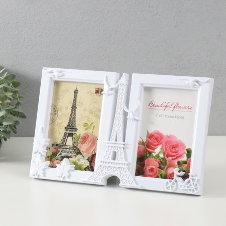 Photo frame plastic in 2 photos 10x15 cm "Eiffel Tower and Seagull" White 17.5x28x3 cm-1