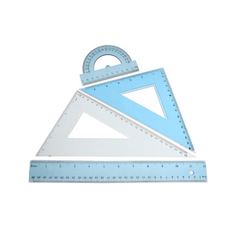 Geometric set: ruler 30 cm, 2 squares, transport, tinted, mix-2