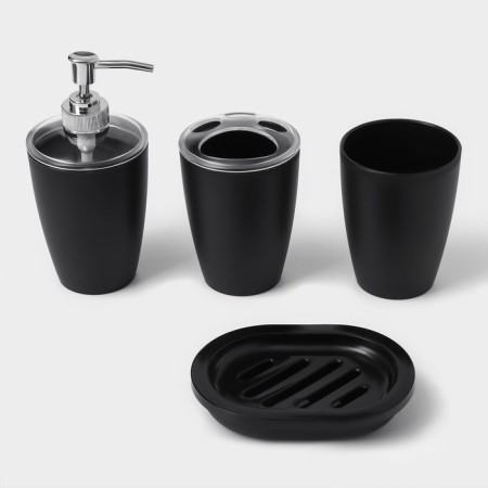 Set for the bathroom “Standard”, 4 items: soap dispenser, soap dish, 2 cups, 24 × 8 × 17 cm, black color is black-1