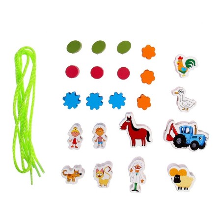 Toy wooden lacing-boose "Blue Tractor"-1