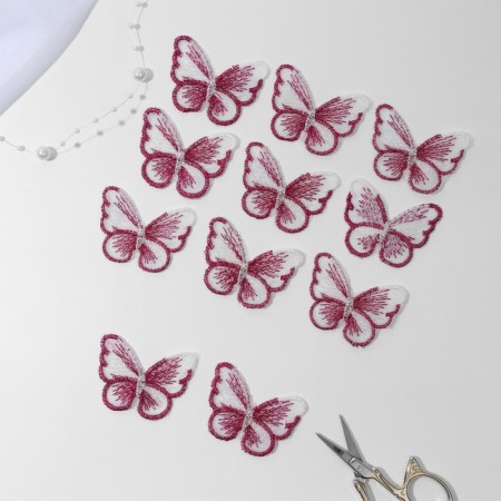 Knitted elements "Butterflies", 5.5 × 4 cm, 10 pcs, fuchsia/white/chameleon-1